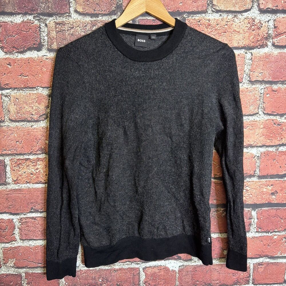 Hugo Boss Pullover Mens Large Gray Wool Crewneck Sweatshirt